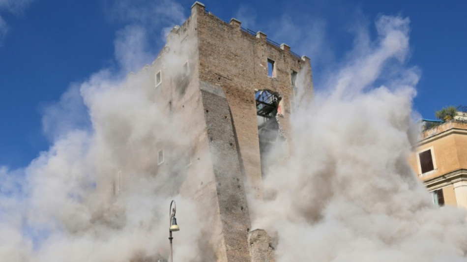 Medieval tower partially collapses in Rome, trapping worker